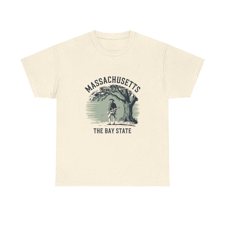 Massachusetts Vintage Unisex Heavy Cotton Tee, Rustic State T-Shirt, Travel Souvenir, Casual Wear, Gift for Locals and Tourists