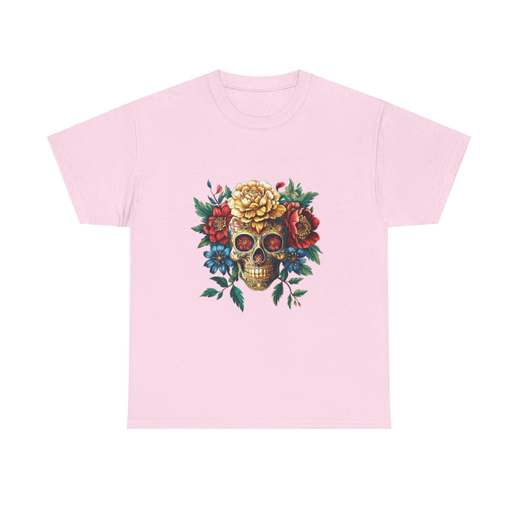 Floral Skull Tee - Unisex Heavy Cotton | Boho Style Shirt, Festival Wear, Gothic Aesthetic, Unique Gift, Casual Everyday Top