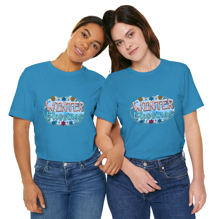 Winter Blessings Unisex Jersey Tee, Cozy Winter T-shirt, Holiday Gift, Seasonal Apparel, Comfortable Casual Wear