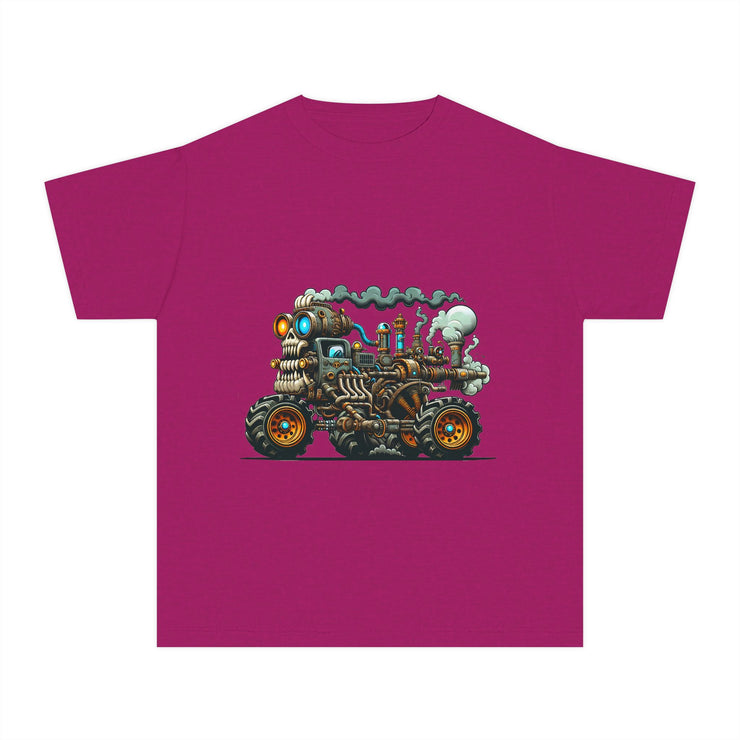 Youth Tee, Cool Graphic Shirt for Kids, Steam Engine Design, Perfect for Birthdays, Playtime, Fun Unique Gift