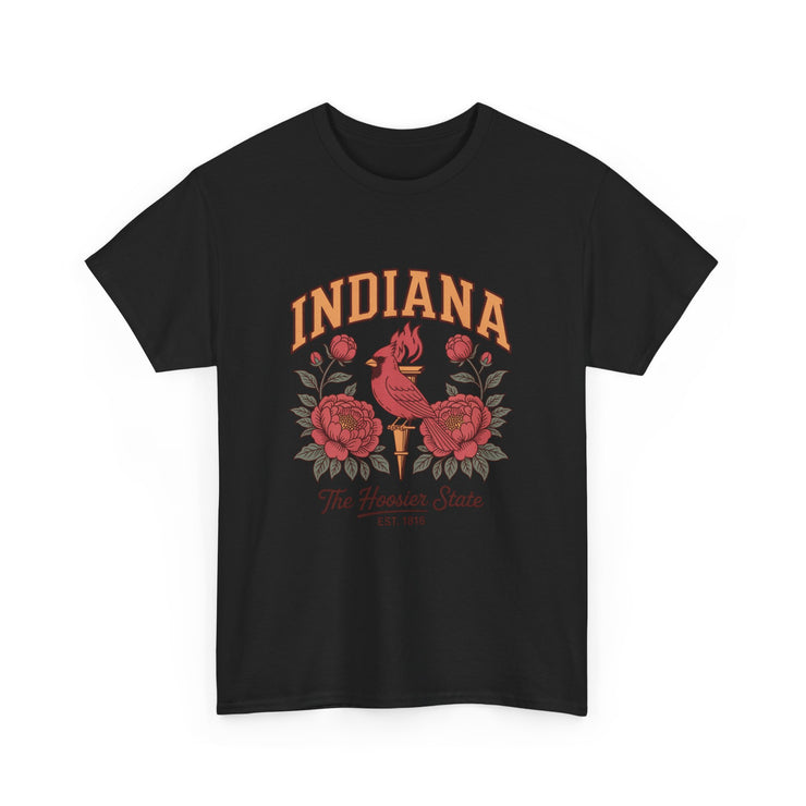 Indiana Floral T-Shirt, Unisex Heavy Cotton Tee for Hoosier State Lovers, Casual Wear, Gift for Indiana Residents, Summer Style