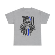 Unisex Skull American Flag Tee, Gym Shirt, Fitness Apparel, Workout Gift, Casual Wear, Patriotic Activewear