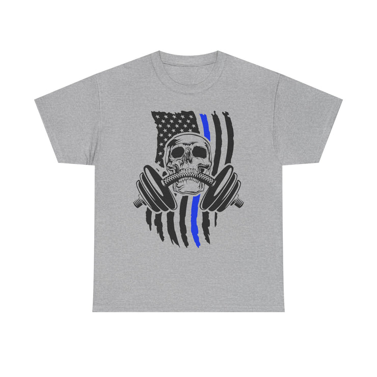 Unisex Skull American Flag Tee, Gym Shirt, Fitness Apparel, Workout Gift, Casual Wear, Patriotic Activewear