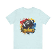 Steelers Football Splash Tee | Unisex Short Sleeve Shirt for Game Day, Sports Fan, Gift for Him, Tailgate Party, Sports Design