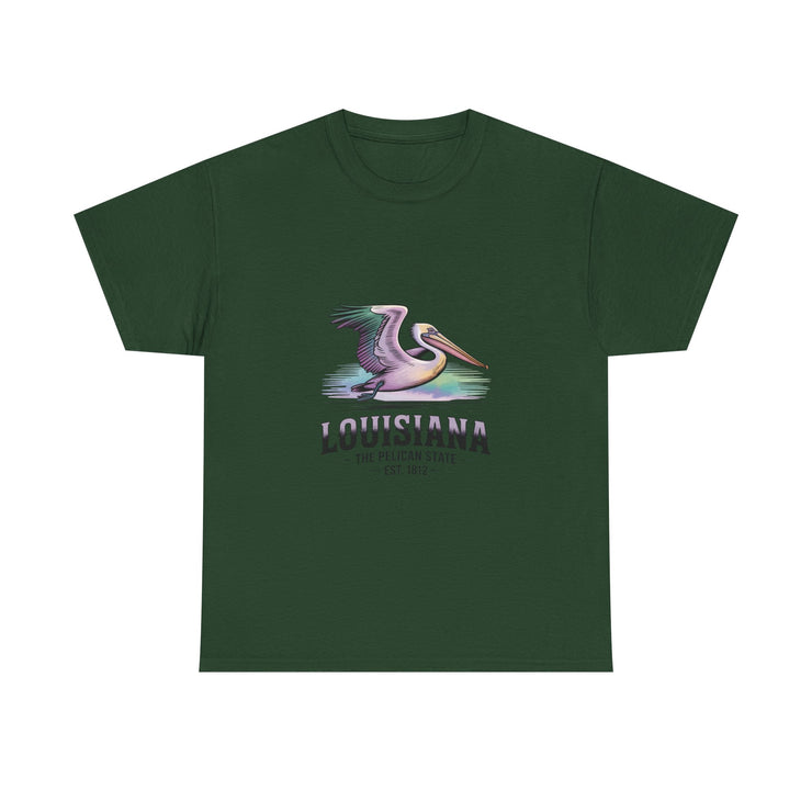 Louisiana Pelican Unisex Heavy Cotton Tee, Coastal Vibes Shirt, Gift for Louisiana Lovers, Casual Wear, Beach Trip T-Shirt, USA States Design