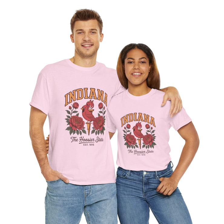 Indiana Floral T-Shirt, Unisex Heavy Cotton Tee for Hoosier State Lovers, Casual Wear, Gift for Indiana Residents, Summer Style