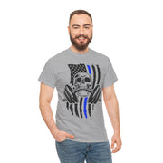 Unisex Skull American Flag Tee, Gym Shirt, Fitness Apparel, Workout Gift, Casual Wear, Patriotic Activewear