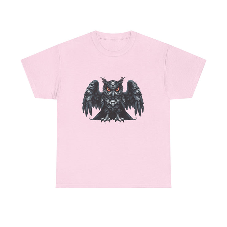 Owl Skull Graphic Tee, Unisex Heavy Cotton T-Shirt, Edgy Apparel for Halloween, Casual Wear, Gift for Gothic Style Lovers