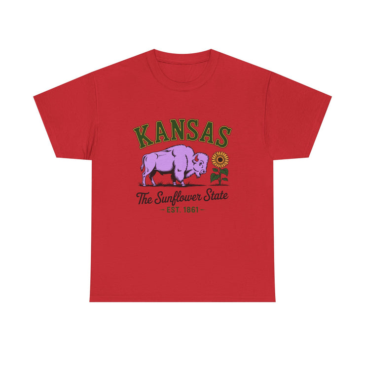 Kansas Sunflower State Tee, Unisex Heavy Cotton T-Shirt, Gift for Kansas Lovers, Cute State Pride Shirt, Fun Souvenir, Everyday Wear