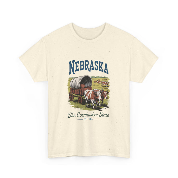 Nebraska Heritage Unisex Heavy Cotton Tee, Vintage State Shirt, Nebraska Flag Apparel, Midwest Pride T-Shirt, Cowpoke Style Tee, USA States Design