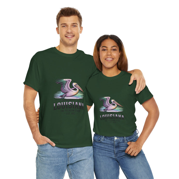 Louisiana Pelican Unisex Heavy Cotton Tee, Coastal Vibes Shirt, Gift for Louisiana Lovers, Casual Wear, Beach Trip T-Shirt, USA States Design