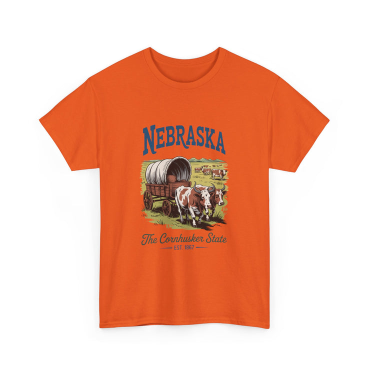Nebraska Heritage Unisex Heavy Cotton Tee, Vintage State Shirt, Nebraska Flag Apparel, Midwest Pride T-Shirt, Cowpoke Style Tee, USA States Design