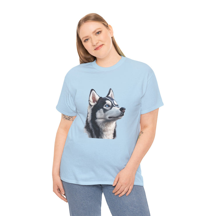 Siberian Husky Heavy Cotton Tee, Cozy Dog Lover Shirt, Unisex Graphic Tee, Pet Owner Gift, Cute Animal Apparel