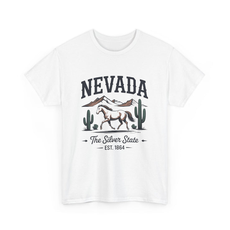 Nevada Graphic Unisex Heavy Cotton Tee, Casual Wear, State Pride Shirt, Travel Gift, Summer Clothing, USA States Design