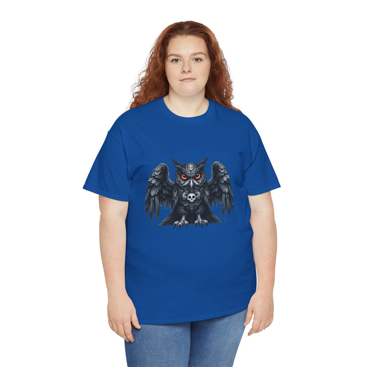 Owl Skull Graphic Tee, Unisex Heavy Cotton T-Shirt, Edgy Apparel for Halloween, Casual Wear, Gift for Gothic Style Lovers