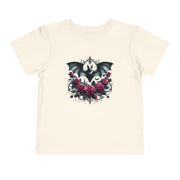 Toddler Halloween Bat Tee, Cute Toddler T-Shirt, Kids Halloween Apparel, Spooky Party Outfit, Bat and Roses Design