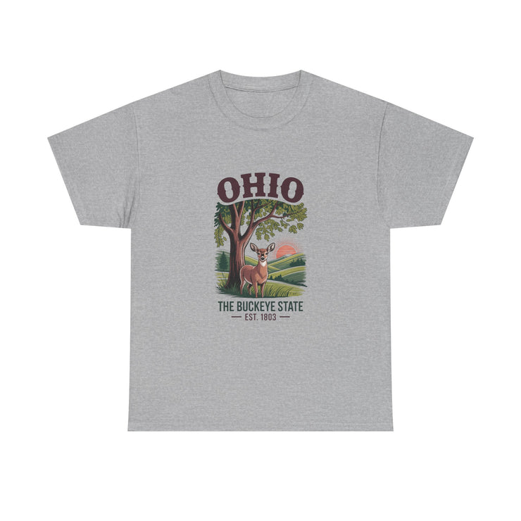Ohio Vintage Graphic Tee, Unisex Cotton Shirt, Buckeye State Gift, Nature Lover Tee, Casual Wear, Ohio Pride Clothing, USA States Design