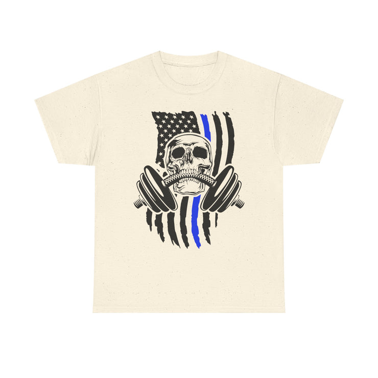 Unisex Skull American Flag Tee, Gym Shirt, Fitness Apparel, Workout Gift, Casual Wear, Patriotic Activewear