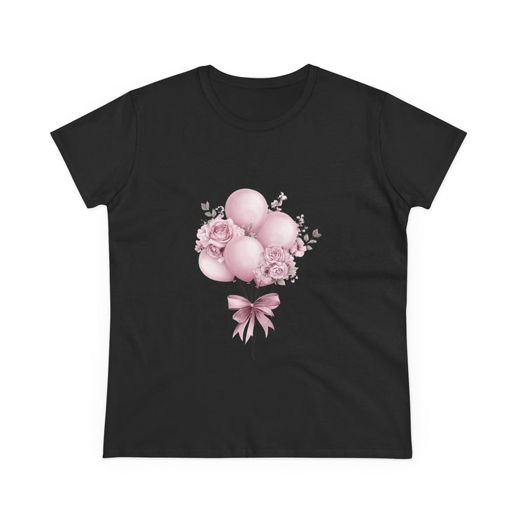 Women's Floral Balloon Tee, Cute Graphic Tee, Birthday Gift, Casual Cotton Shirt, Everyday Wear, Floral Design