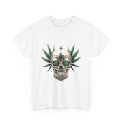Skull & Greenery Unisex Heavy Cotton Tee - Edgy Graphic Shirt for Casual Wear, Festival Clothing, Gift for Him/Her, Summer Vibes.