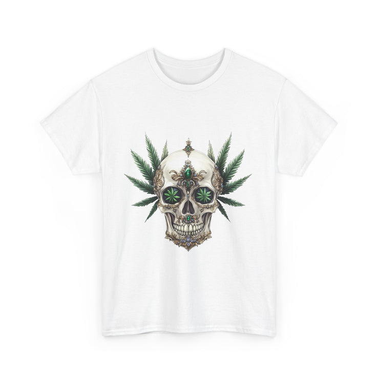 Skull & Greenery Unisex Heavy Cotton Tee - Edgy Graphic Shirt for Casual Wear, Festival Clothing, Gift for Him/Her, Summer Vibes.