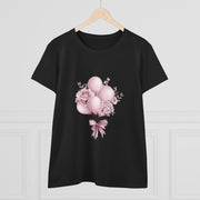 Women's Floral Balloon Tee, Cute Graphic Tee, Birthday Gift, Casual Cotton Shirt, Everyday Wear, Floral Design