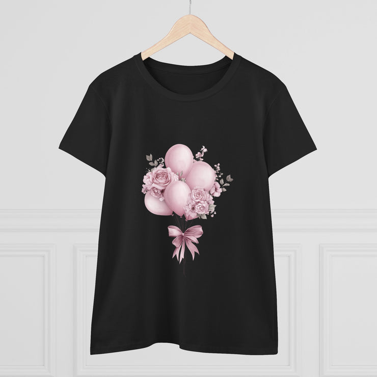 Women's Floral Balloon Tee, Cute Graphic Tee, Birthday Gift, Casual Cotton Shirt, Everyday Wear, Floral Design