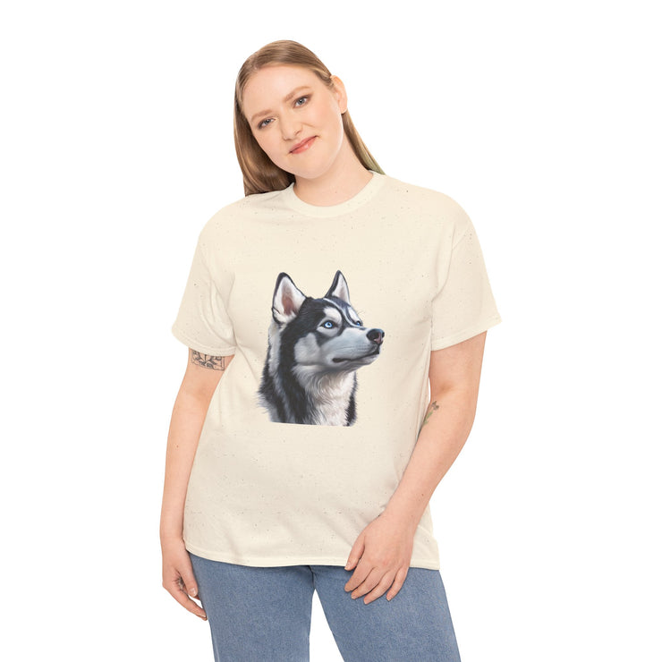 Siberian Husky Heavy Cotton Tee, Cozy Dog Lover Shirt, Unisex Graphic Tee, Pet Owner Gift, Cute Animal Apparel