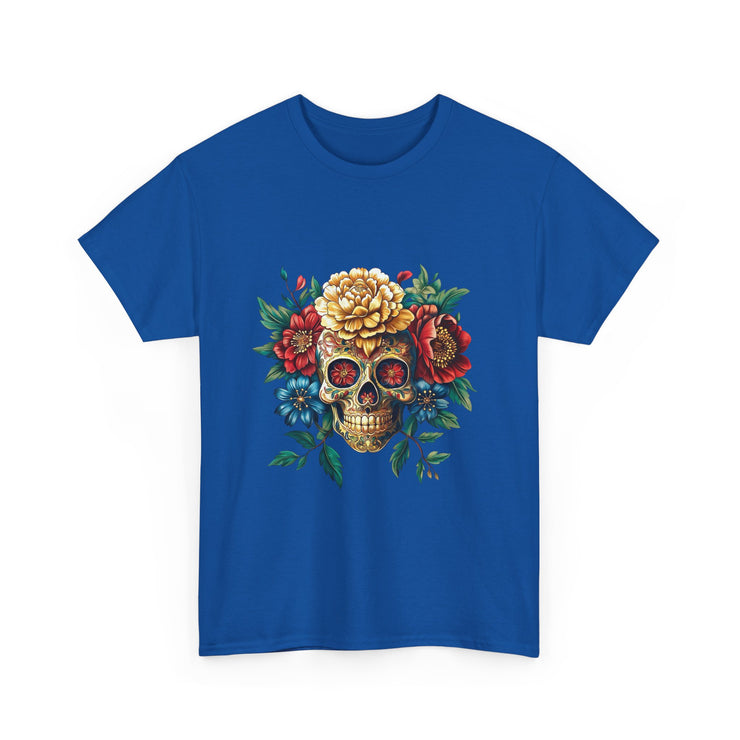 Floral Skull Tee - Unisex Heavy Cotton | Boho Style Shirt, Festival Wear, Gothic Aesthetic, Unique Gift, Casual Everyday Top