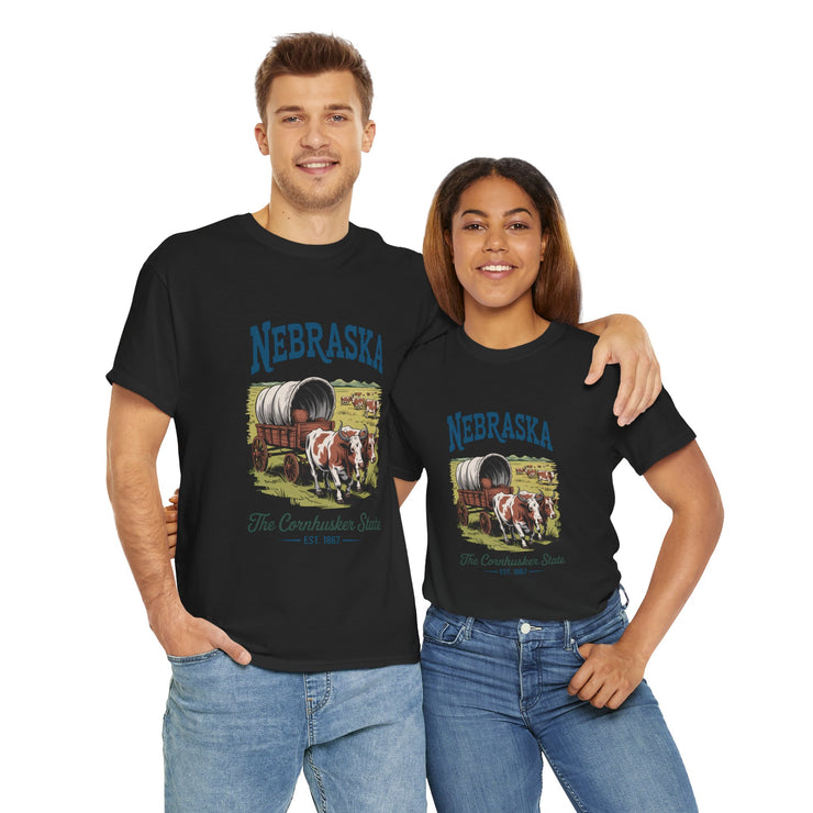 Nebraska Heritage Unisex Heavy Cotton Tee, Vintage State Shirt, Nebraska Flag Apparel, Midwest Pride T-Shirt, Cowpoke Style Tee, USA States Design