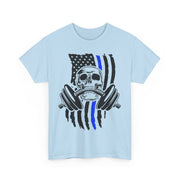 Unisex Skull American Flag Tee, Gym Shirt, Fitness Apparel, Workout Gift, Casual Wear, Patriotic Activewear