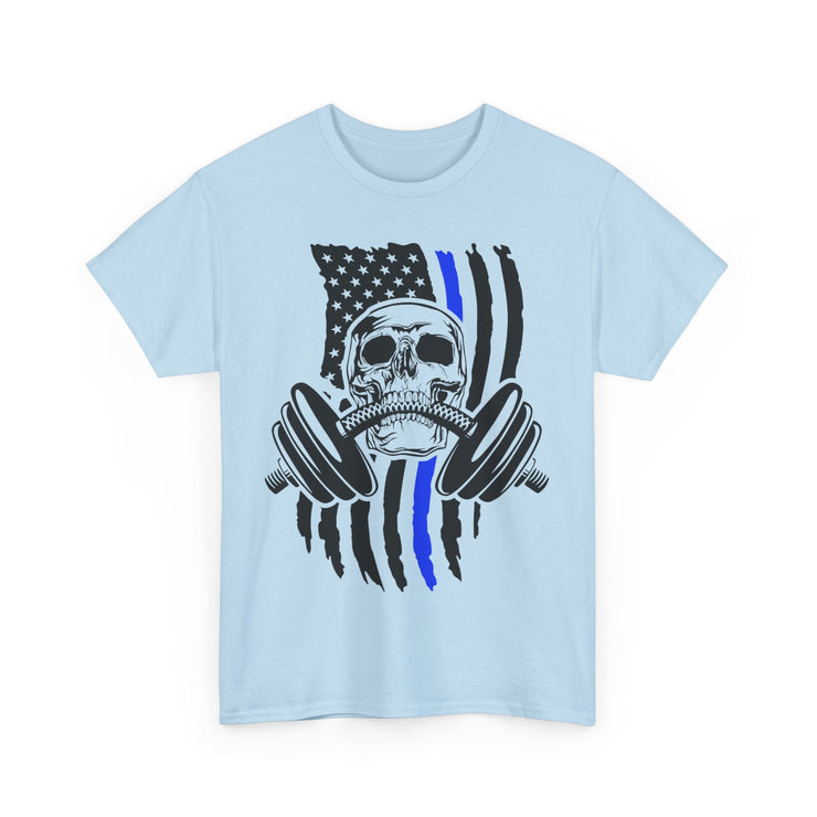 Unisex Skull American Flag Tee, Gym Shirt, Fitness Apparel, Workout Gift, Casual Wear, Patriotic Activewear