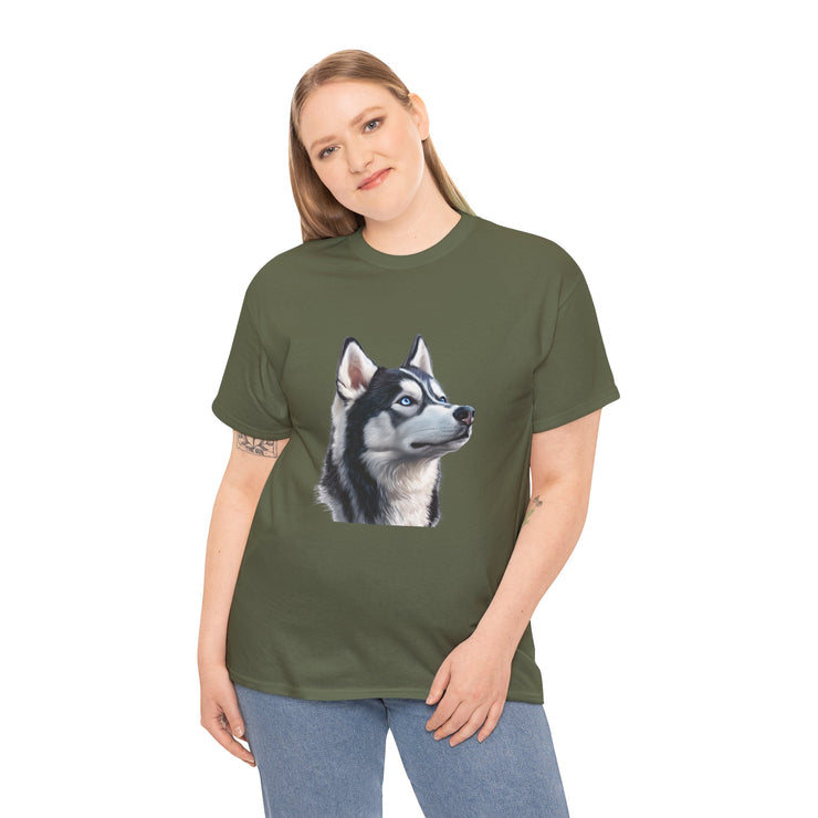 Siberian Husky Heavy Cotton Tee, Cozy Dog Lover Shirt, Unisex Graphic Tee, Pet Owner Gift, Cute Animal Apparel
