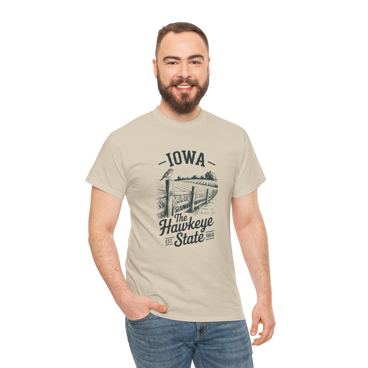 Iowa The Hawkeye State T-Shirt, Vintage Style Tee, Unisex Cotton Shirt, Iowa Pride Gift, USA States Design