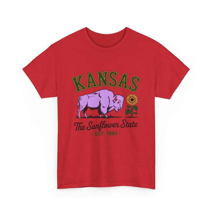 Kansas Sunflower State Tee, Unisex Heavy Cotton T-Shirt, Gift for Kansas Lovers, Cute State Pride Shirt, Fun Souvenir, Everyday Wear