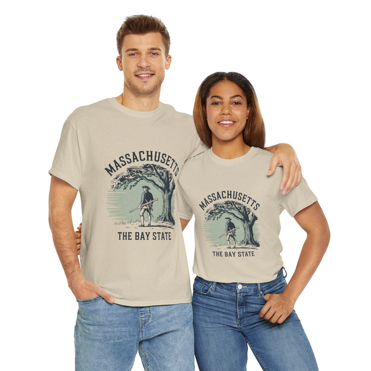 Massachusetts Vintage Unisex Heavy Cotton Tee, Rustic State T-Shirt, Travel Souvenir, Casual Wear, Gift for Locals and Tourists