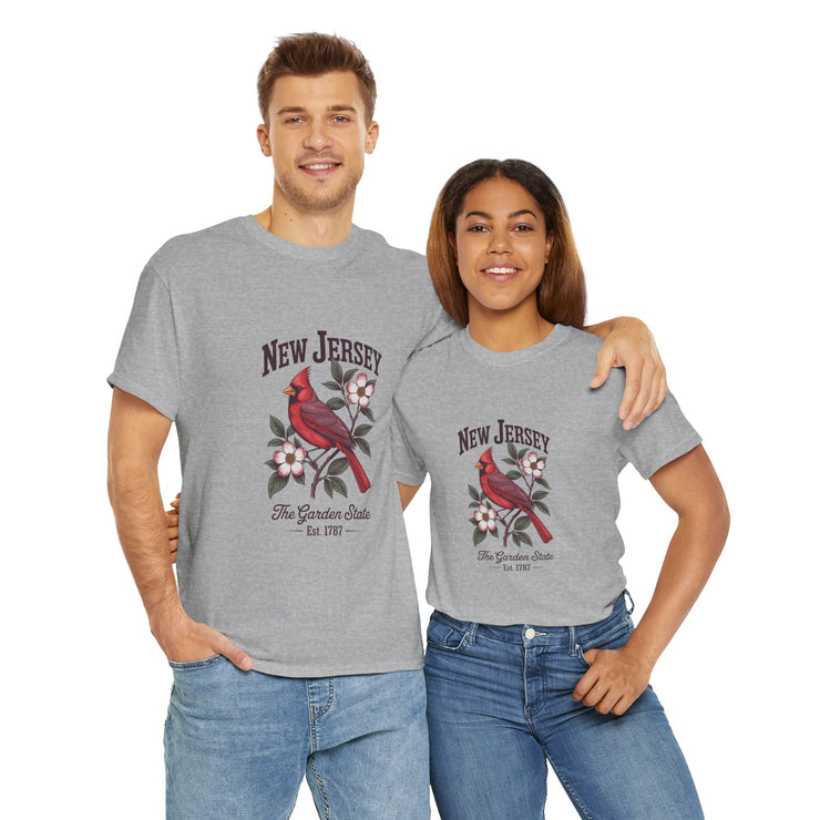 New Jersey Cardinal Tee, Vintage Style T-Shirt, Unisex Cotton Tee, Garden State Gift, Bird Lover Apparel, Casual Wear, USA States Design