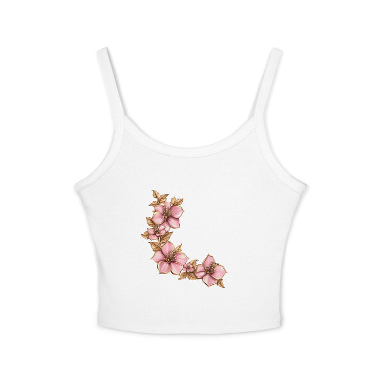 Floral Initials Women's Tank Top, Summer Top, Floral Tank, Personalized Spaghetti Strap, Gift for Her, Casual Wear, Everyday Style