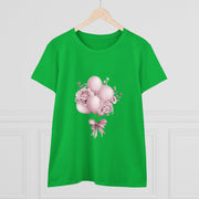 Women's Floral Balloon Tee, Cute Graphic Tee, Birthday Gift, Casual Cotton Shirt, Everyday Wear, Floral Design