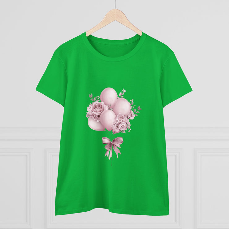Women's Floral Balloon Tee, Cute Graphic Tee, Birthday Gift, Casual Cotton Shirt, Everyday Wear, Floral Design