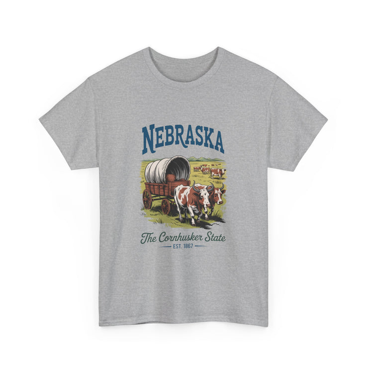 Nebraska Heritage Unisex Heavy Cotton Tee, Vintage State Shirt, Nebraska Flag Apparel, Midwest Pride T-Shirt, Cowpoke Style Tee, USA States Design