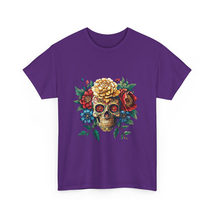 Floral Skull Tee - Unisex Heavy Cotton | Boho Style Shirt, Festival Wear, Gothic Aesthetic, Unique Gift, Casual Everyday Top