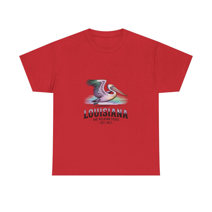 Louisiana Pelican Unisex Heavy Cotton Tee, Coastal Vibes Shirt, Gift for Louisiana Lovers, Casual Wear, Beach Trip T-Shirt, USA States Design