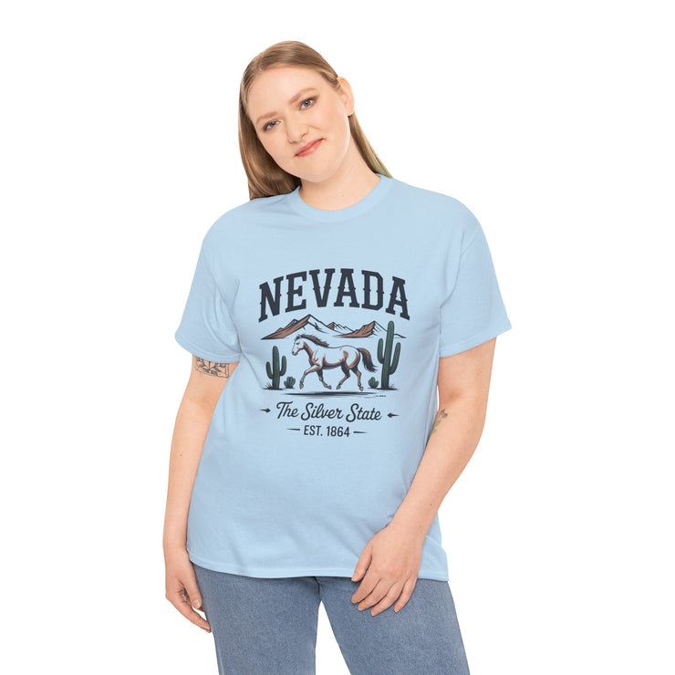 Nevada Graphic Unisex Heavy Cotton Tee, Casual Wear, State Pride Shirt, Travel Gift, Summer Clothing, USA States Design