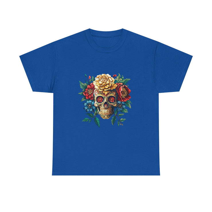 Floral Skull Tee - Unisex Heavy Cotton | Boho Style Shirt, Festival Wear, Gothic Aesthetic, Unique Gift, Casual Everyday Top