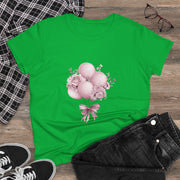 Women's Floral Balloon Tee, Cute Graphic Tee, Birthday Gift, Casual Cotton Shirt, Everyday Wear, Floral Design