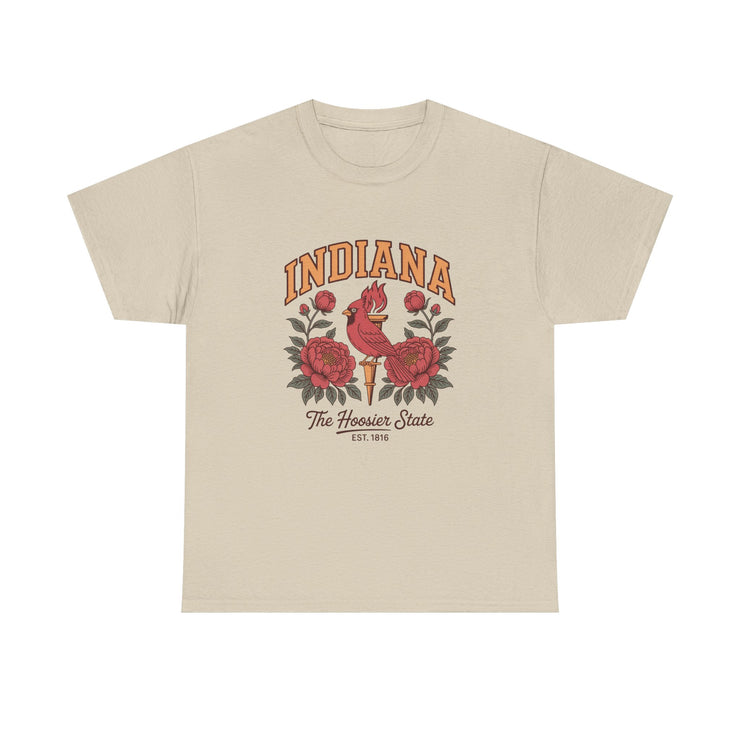 Indiana Floral T-Shirt, Unisex Heavy Cotton Tee for Hoosier State Lovers, Casual Wear, Gift for Indiana Residents, Summer Style