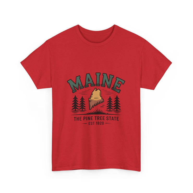 Maine Adventure Tee, Unisex Heavy Cotton T-Shirt, Casual Wear, Nature Lover Gift, Vacation Souvenir, Summer Outfit, USA States Design