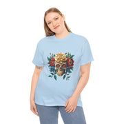 Floral Skull Tee - Unisex Heavy Cotton | Boho Style Shirt, Festival Wear, Gothic Aesthetic, Unique Gift, Casual Everyday Top