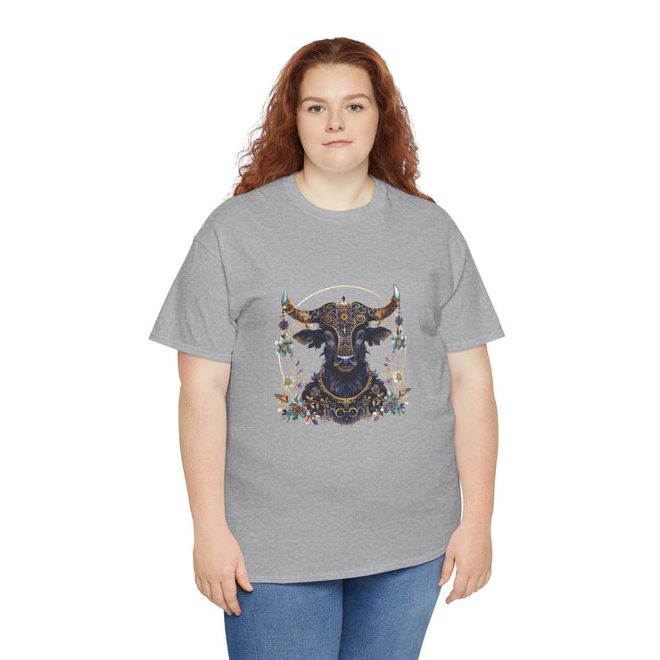 Boho Bull Graphic Tee | Unisex Heavy Cotton T-Shirt | Festival Wear, Gift for Nature Lovers, Casual Outfit, Animal Art